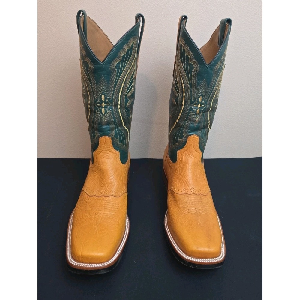 Don Cuco's Boots Men Green & Tan Embroidered Leather 2638 Size 28.5(US 9.5/10)